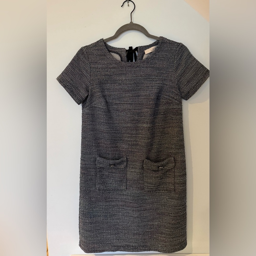 LOFT Textured Short-Sleeve Shift Dress